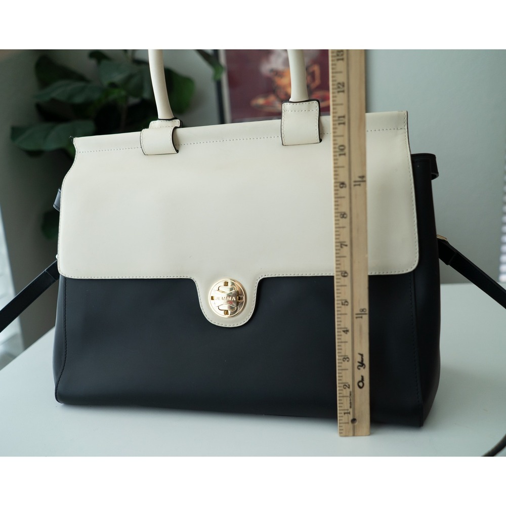 Jemma Womens Emma Work Bag Structured Colorblock Leather Satchel Black Cream - Picture 11 of 12